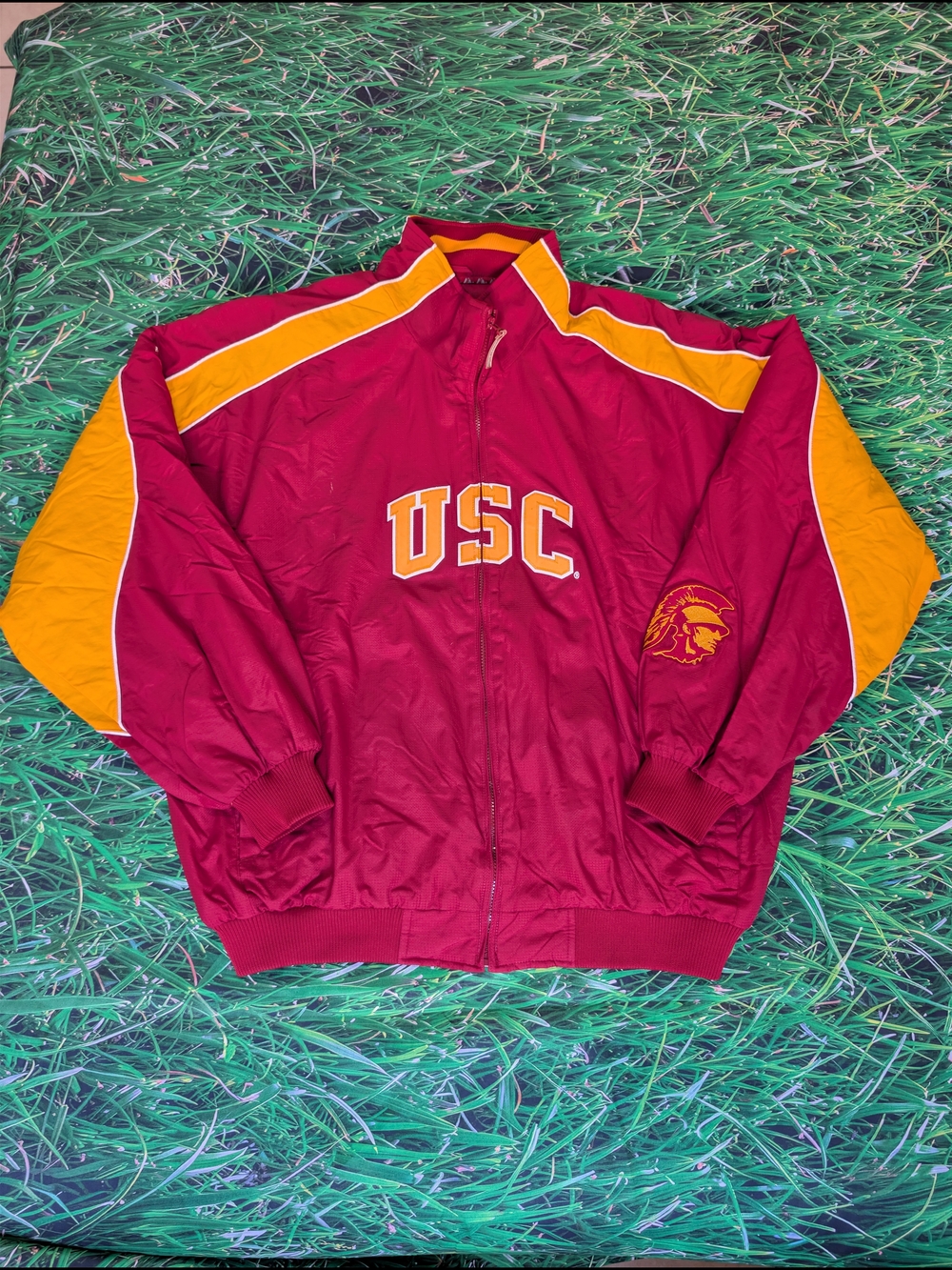 VTG USC Trojans Jacket XXL Majestic NCAA College Red Gold Full Zip Embroidered